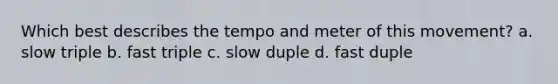 Which best describes the tempo and meter of this movement? a. slow triple b. fast triple c. slow duple d. fast duple