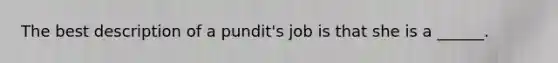 The best description of a pundit's job is that she is a ______.