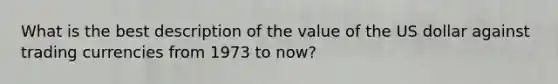 What is the best description of the value of the US dollar against trading currencies from 1973 to now?