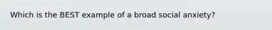 Which is the BEST example of a broad social anxiety?