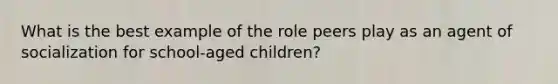 What is the best example of the role peers play as an agent of socialization for school-aged children?