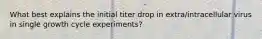 What best explains the initial titer drop in extra/intracellular virus in single growth cycle experiments?