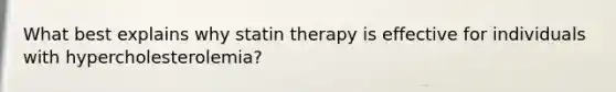 What best explains why statin therapy is effective for individuals with hypercholesterolemia?