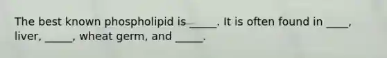 The best known phospholipid is _____. It is often found in ____, liver, _____, wheat germ, and _____.
