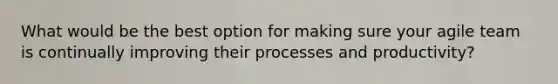 What would be the best option for making sure your agile team is continually improving their processes and productivity?