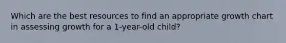 Which are the best resources to find an appropriate growth chart in assessing growth for a 1-year-old child?