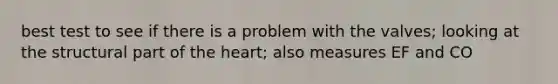 best test to see if there is a problem with the valves; looking at the structural part of the heart; also measures EF and CO