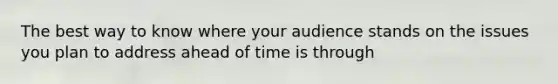 The best way to know where your audience stands on the issues you plan to address ahead of time is through