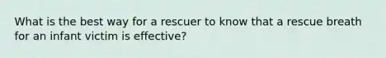 What is the best way for a rescuer to know that a rescue breath for an infant victim is effective?