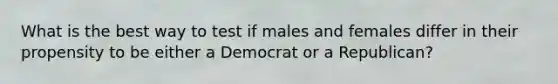 What is the best way to test if males and females differ in their propensity to be either a Democrat or a Republican?