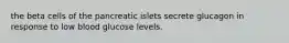 the beta cells of the pancreatic islets secrete glucagon in response to low blood glucose levels.