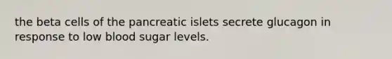 the beta cells of the pancreatic islets secrete glucagon in response to low blood sugar levels.