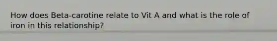 How does Beta-carotine relate to Vit A and what is the role of iron in this relationship?