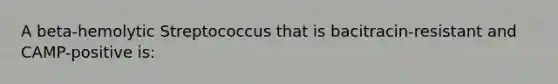 A beta-hemolytic Streptococcus that is bacitracin-resistant and CAMP-positive is: