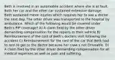 Beth is involved in an automobile accident where she is at fault. Both her car and the other car sustained extensive damage. Beth sustained minor injuries which requires her to see a doctor the next day. The other driver was transported to the hospital by ambulance. Which of the following would be covered under Beth's PIP coverage? A) A claim field by the other driver demanding compensation for the repairs to their vehicle B) Reimbursement of the cost of Beth's doctors visit following the accident C) Reimbursement for the cost of the car that Beth had to rent to get to the doctor because her craw s not Driveable. D) A claim filed by the other driver demanding compensation for all medical expenses as well as pain and suffering.