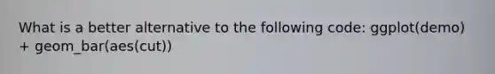What is a better alternative to the following code: ggplot(demo) + geom_bar(aes(cut))