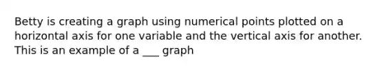 Betty is creating a graph using numerical points plotted on a horizontal axis for one variable and the vertical axis for another. This is an example of a ___ graph