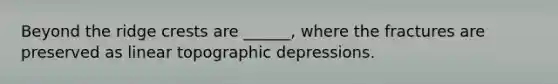 Beyond the ridge crests are ______, where the fractures are preserved as linear topographic depressions.