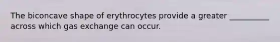 The biconcave shape of erythrocytes provide a greater __________ across which gas exchange can occur.