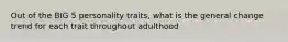 Out of the BIG 5 personality traits, what is the general change trend for each trait throughout adulthood