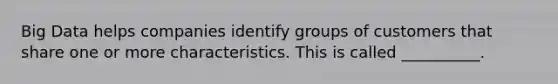 Big Data helps companies identify groups of customers that share one or more characteristics. This is called __________.