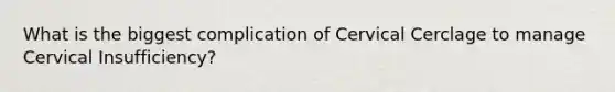 What is the biggest complication of Cervical Cerclage to manage Cervical Insufficiency?