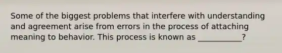 Some of the biggest problems that interfere with understanding and agreement arise from errors in the process of attaching meaning to behavior. This process is known as ___________?