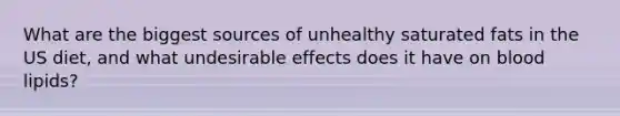 What are the biggest sources of unhealthy saturated fats in the US diet, and what undesirable effects does it have on blood lipids?