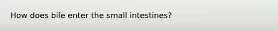 How does bile enter <a href='https://www.questionai.com/knowledge/kt623fh5xn-the-small-intestine' class='anchor-knowledge'>the small intestine</a>s?