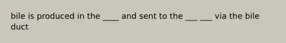 bile is produced in the ____ and sent to the ___ ___ via the bile duct