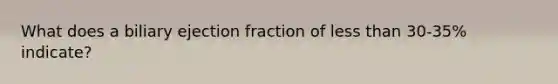 What does a biliary ejection fraction of <a href='https://www.questionai.com/knowledge/k7BtlYpAMX-less-than' class='anchor-knowledge'>less than</a> 30-35% indicate?