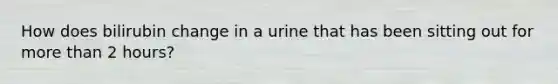 How does bilirubin change in a urine that has been sitting out for more than 2 hours?