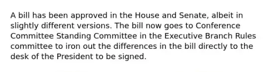 A bill has been approved in the House and Senate, albeit in slightly different versions. The bill now goes to Conference Committee Standing Committee in the Executive Branch Rules committee to iron out the differences in the bill directly to the desk of the President to be signed.