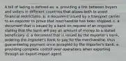 A bill of lading is defined as: a. providing a link between buyers and sellers in different countries that allows both to avoid financial restrictions. b. a document issued by a transport carrier to an exporter to prove that merchandise has been shipped. c. a document that is issued by a bank on request of an importer stating that the bank will pay an amount of money to a stated beneficiary. d. a document that is issued by the exporter's bank, ordering the importer's bank to pay for the merchandise, thus guaranteeing payment once accepted by the importer's bank. e. providing complete control over operations when exporting through an export-import agent.