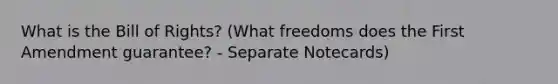 What is the Bill of Rights? (What freedoms does the First Amendment guarantee? - Separate Notecards)