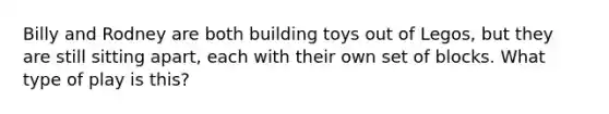 Billy and Rodney are both building toys out of Legos, but they are still sitting apart, each with their own set of blocks. What type of play is this?