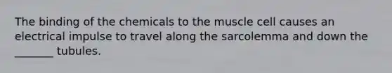 The binding of the chemicals to the muscle cell causes an electrical impulse to travel along the sarcolemma and down the _______ tubules.