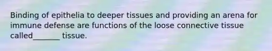 Binding of epithelia to deeper tissues and providing an arena for immune defense are functions of the loose connective tissue called_______ tissue.