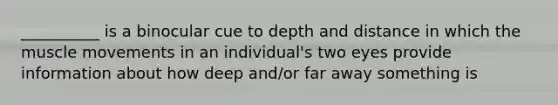 __________ is a binocular cue to depth and distance in which the muscle movements in an individual's two eyes provide information about how deep and/or far away something is