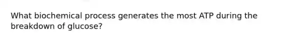 What biochemical process generates the most ATP during the breakdown of glucose?