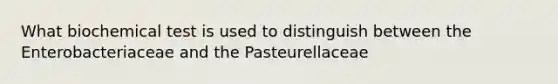 What biochemical test is used to distinguish between the Enterobacteriaceae and the Pasteurellaceae