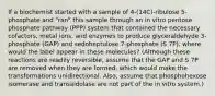 If a biochemist started with a sample of 4-(14C)-ribulose 5-phosphate and "ran" this sample through an in vitro pentose phosphate pathway (PPP) system that contained the necessary cofactors, metal ions, and enzymes to produce glyceraldehyde 3-phosphate (GAP) and sedoheptulose 7-phosphate (S 7P), where would the label appear in these molecules? (Although these reactions are readily reversible, assume that the GAP and S 7P are removed when they are formed, which would make the transformations unidirectional. Also, assume that phosphohexose isomerase and transaldolase are not part of the in vitro system.)