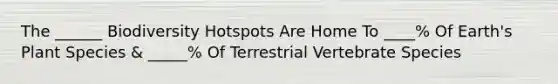 The ______ Biodiversity Hotspots Are Home To ____% Of Earth's Plant Species & _____% Of Terrestrial Vertebrate Species