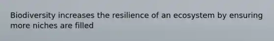Biodiversity increases the resilience of an ecosystem by ensuring more niches are filled