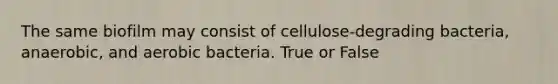 The same biofilm may consist of cellulose-degrading bacteria, anaerobic, and aerobic bacteria. True or False