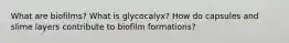 What are biofilms? What is glycocalyx? How do capsules and slime layers contribute to biofilm formations?