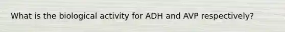 What is the biological activity for ADH and AVP respectively?