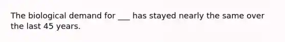 The biological demand for ___ has stayed nearly the same over the last 45 years.