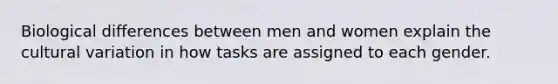 Biological differences between men and women explain the cultural variation in how tasks are assigned to each gender.