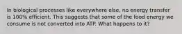 In biological processes like everywhere else, no energy transfer is 100% efficient. This suggests that some of the food energy we consume is not converted into ATP. What happens to it?